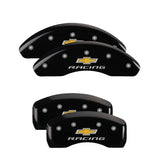 MGP 4 Caliper Covers Engraved F & R Chevy Racing Black Finish Silver Char 2019 Chevrolet Equinox - 14247SBRCBK