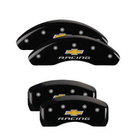 MGP 4 Caliper Covers Engraved F & R Chevy Racing Black Finish Silver Char 2019 Chevrolet Equinox - 14247SBRCBK