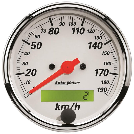 Autometer Arctic White 3-1/8in 190KM/H Electronic Programmable Speedometer w/ LCD ODO - 1388-M