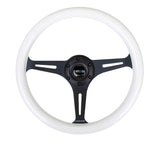 NRG Classic Wood Grain Steering Wheel (350mm) Glow-In-The-Dark Blue Grip w/Black 3-Spoke Center - ST-015BK-GL/BL