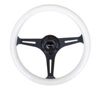 NRG Classic Wood Grain Steering Wheel (350mm) Glow-In-The-Dark Blue Grip w/Black 3-Spoke Center - ST-015BK-GL/BL
