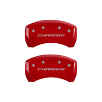 MGP 4 Caliper Covers Engraved Front & Rear Block/Charger Red finish silver ch - 12181SCHBRD