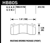 Hawk 15-17 Ford Mustang Brembo Package DTC-60 Front Brake Pads - HB805G.615