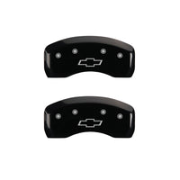 MGP 4 Caliper Covers Engraved Front & Rear Bowtie Black Finish Silver Char 2019 Chevrolet Bolt EV - 14246SBOWBK