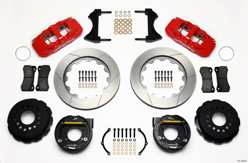 Wilwood AERO4 Rear P-Brake Kit 14.00in Red Ford 8.8 w/2.5in Offset-5 Lug - 140-10952-R