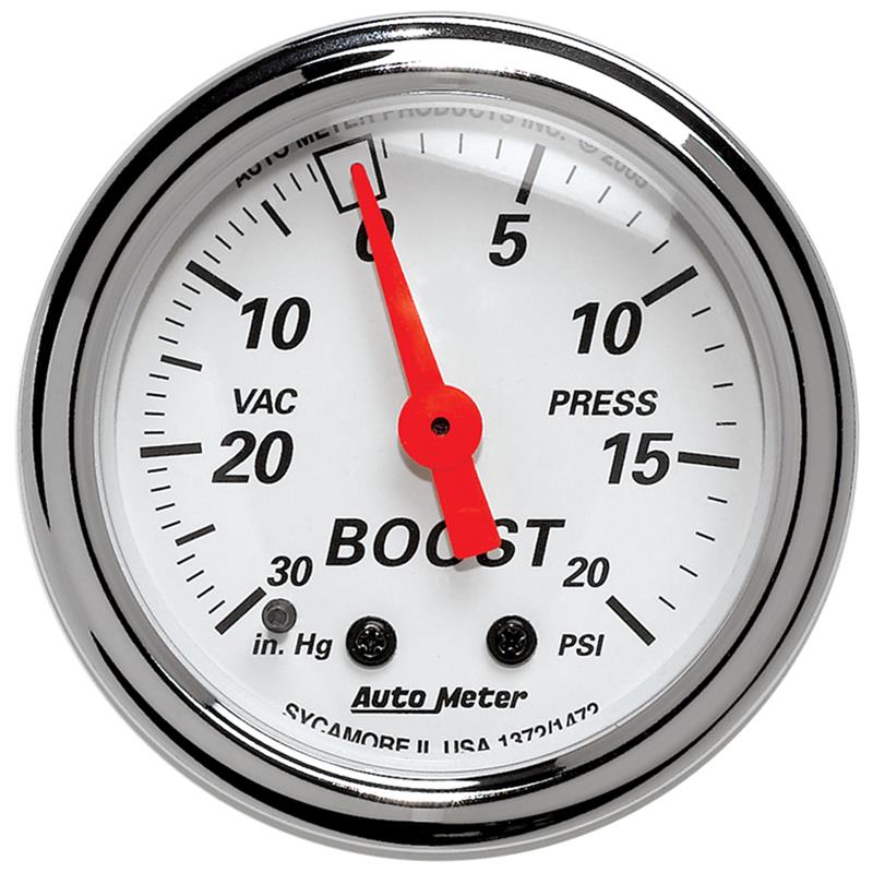 Autometer Arctic White 2-1/16in 30 in. Hg/20 PSI Full Sweep Mechanical Vacuum/Boost Pressure Gauge - 1372