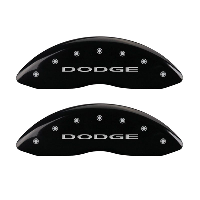 MGP 4 Caliper Covers Engraved Front & Rear With out stripes/Dodge Black finish silver ch - 12043SDD4BK