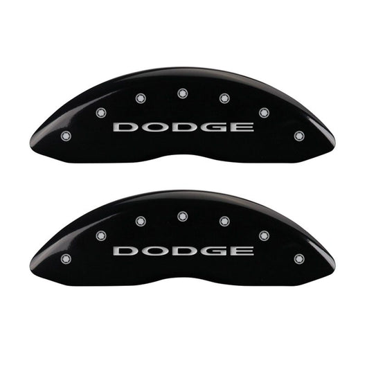 MGP Front set 2 Caliper Covers Engraved Front With out stripes/Dodge Black finish silver ch - 12002FDD4BK