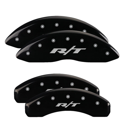 MGP 4 Caliper Covers Engraved Front & Rear 11-18 Dodge Durango Black Finish Silver RT1-Truck Logo - 12204SRT1BK