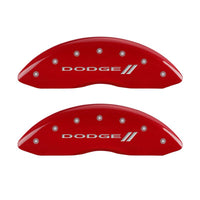 MGP 4 Caliper Covers Engraved Front & Rear With stripes/Dodge Red finish silver ch - 12162SDD3RD