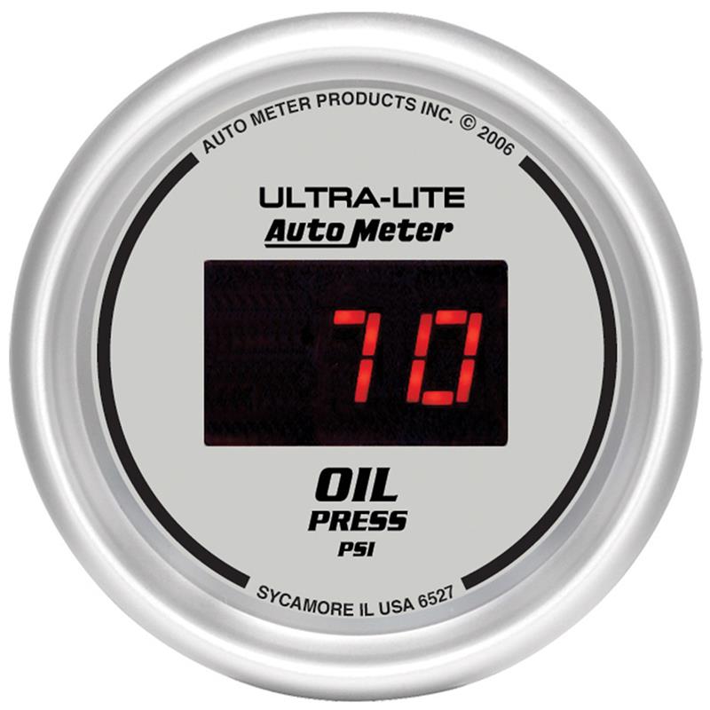 Autometer Ultra-Lite 2-1/16in 100PSI Silver Dial Digital Oil Pressure Gauge w/ Red LED - 6527