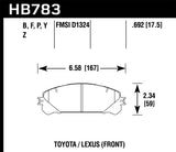 Hawk 08-16 Toyota Highlander Performance Ceramic Street Front Brake Pads - HB783Z.692