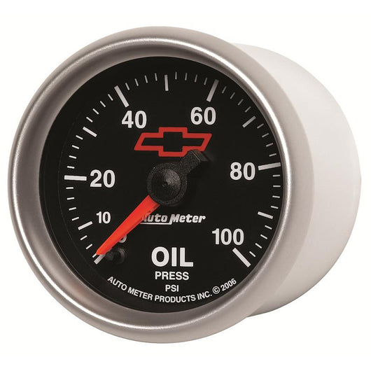 Autometer GM Bowtie Black 2-1/16in 0-100 PSI Oil Pressure - Stepper Motor - 3653-00406