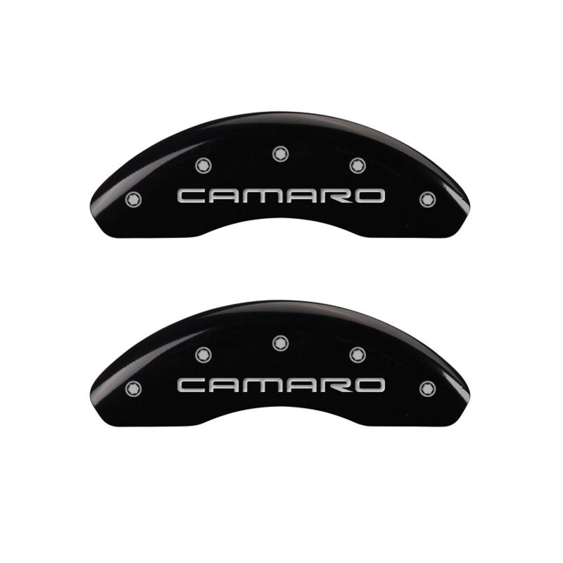 MGP 4 Caliper Covers Engraved Front Gen 4/Camaro Engraved Rear Gen 4/Z28 Black finish silver ch - 14026SZ84BK