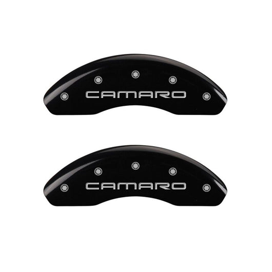 MGP 4 Caliper Covers Engraved Front Gen 4/Camaro Engraved Rear Gen 4/Z28 Black finish silver ch - 14026SZ84BK