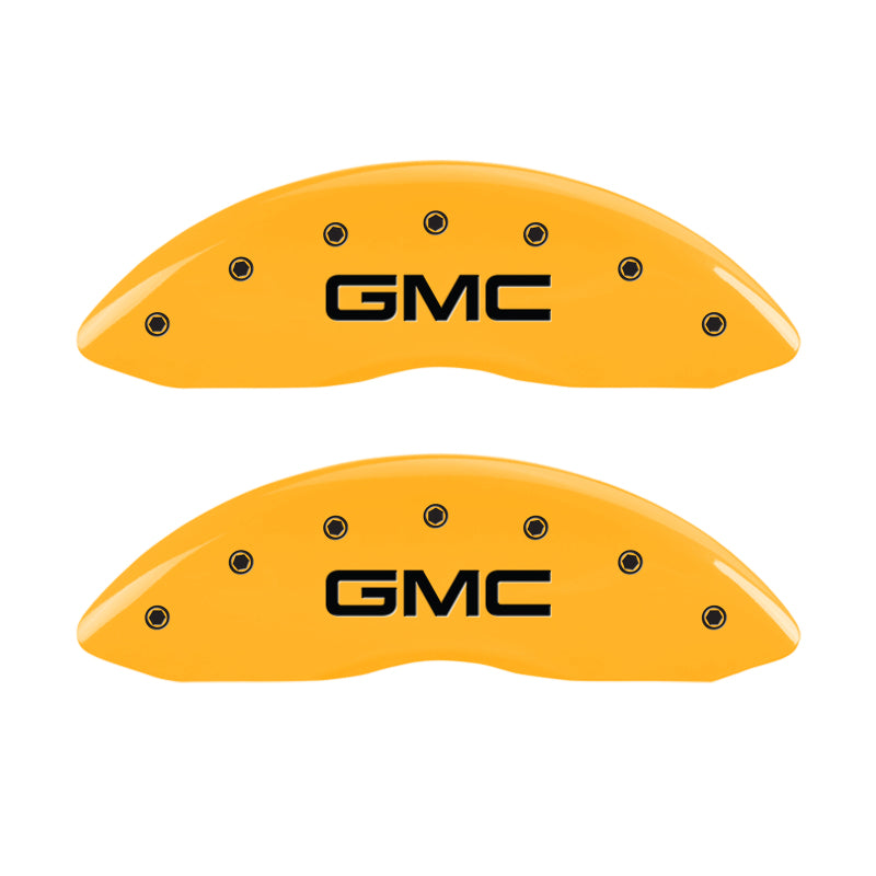 MGP 4 Caliper Covers Engraved Front & Rear 99-03 GMC Sierra 1500 Yellow Finish Black GMC Logo - 34006SGMCYL