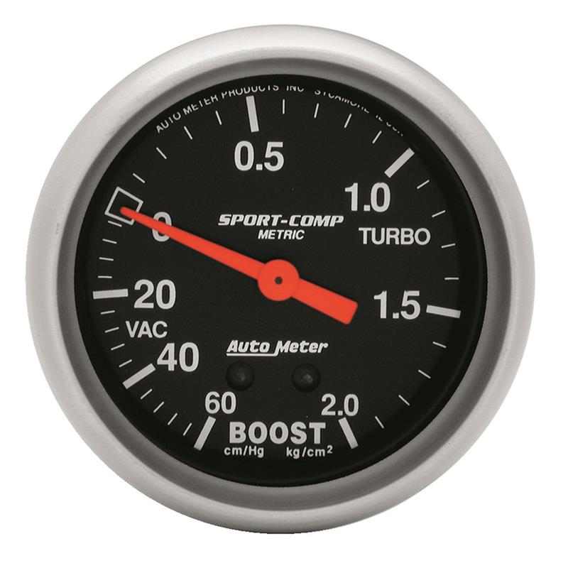 Autometer Sport-Comp 66.7mm METRIC 60 cm/Hg-2.0 Kg/Cm2 Mechanical Vacuum/Boost Gauge - 3401-J