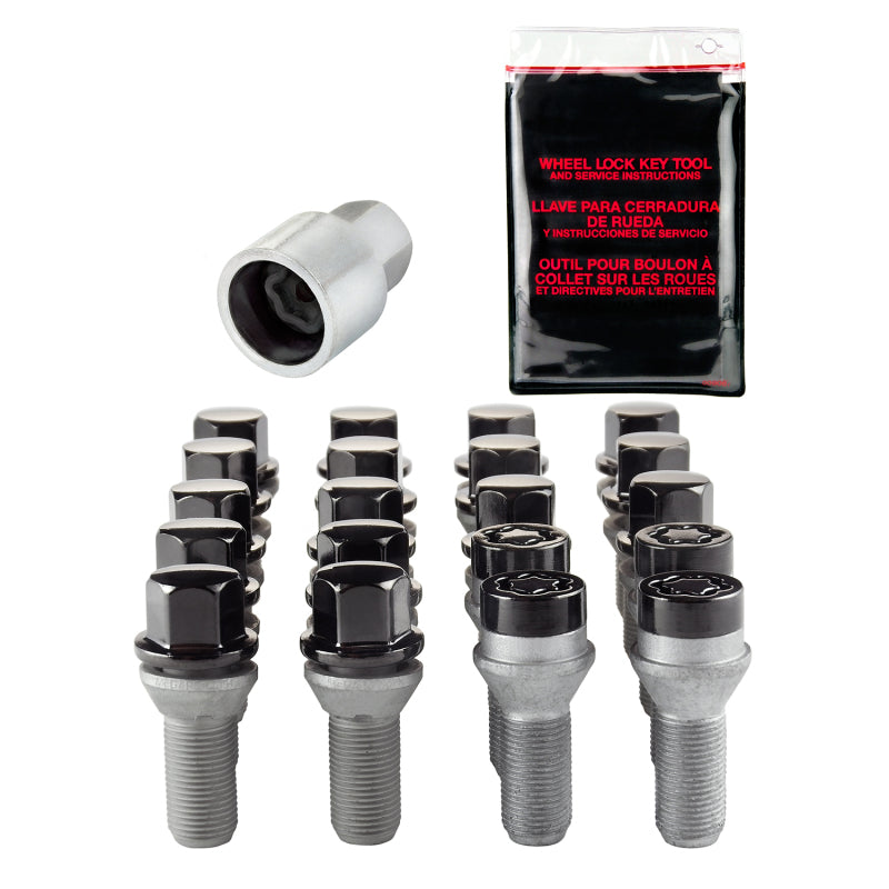 McGard 5 Lug Hex Install Kit w/Locks (Cone Seat Bolt) M14X1.25 / 17mm Hex / 27.5mm Shank L. - Black - 67226BK