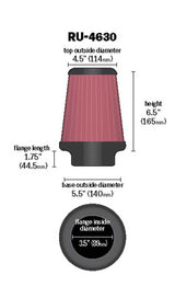 K&N Universal Air Filter 3-1/2in Flange / 5-1/2in Base / 4-1/2in Top / 6-1/2in Height - RU-4630