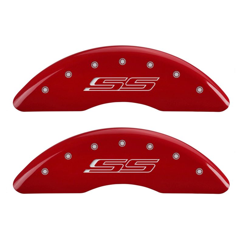 MGP 4 Caliper Covers Engraved Front & Rear Gen 5/SS Red finish silver ch - 14241SSS5RD