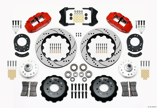 Wilwood Narrow Superlite 6R Front Hub Kit 14.00in Drill Red 1965-1969 Mustang Drum Spindle - 140-12638-DR