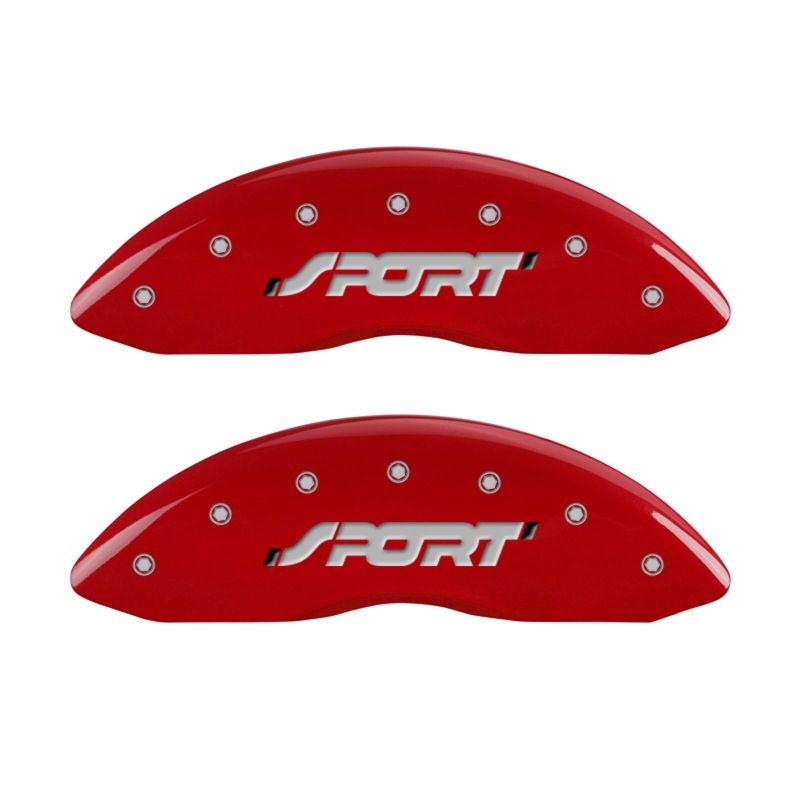 MGP 4 Caliper Covers Engraved Front & Rear SPORT Red finish silver ch - 10229SSPORD