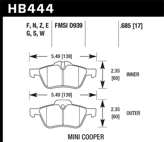 Hawk 02-06 Mini Cooper / Cooper S HPS Street Front Brake Pads - HB444F.685