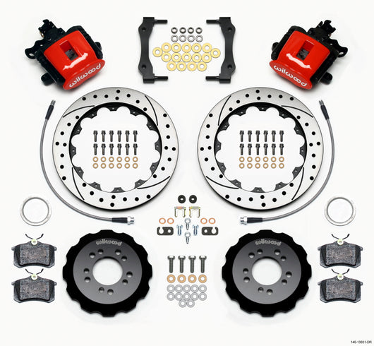 Wilwood Combination Parking Brake Rear Kit 12.88in Drilled Red 2013-Up Ford Focus ST w/ Lines - 140-13031-DR