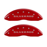 MGP Front set 2 Caliper Covers Engraved Front Silverado Red finish silver ch - 14238FSILRD