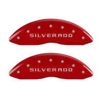 MGP Front set 2 Caliper Covers Engraved Front Silverado Red finish silver ch - 14238FSILRD