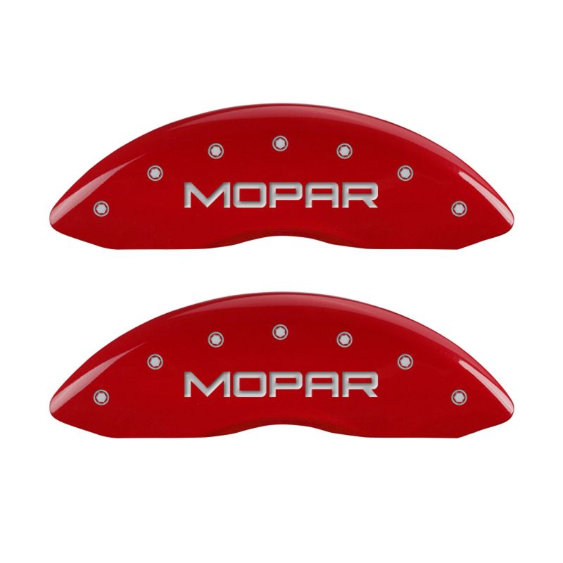 MGP 4 Caliper Covers Engraved Front & Rear MOPAR Red finish silver ch - 12005SMOPRD