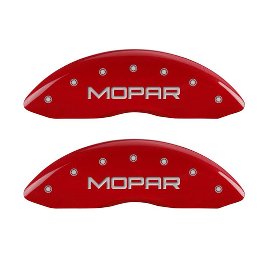 MGP 4 Caliper Covers Engraved Front & Rear MOPAR Red finish silver ch - 32010SMOPRD