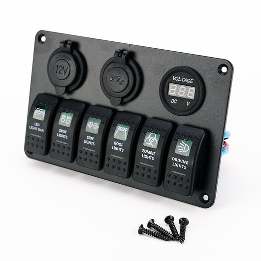 XTM Universal Rocker Switch Panel Kit 4 – 9 Piece – Green LED