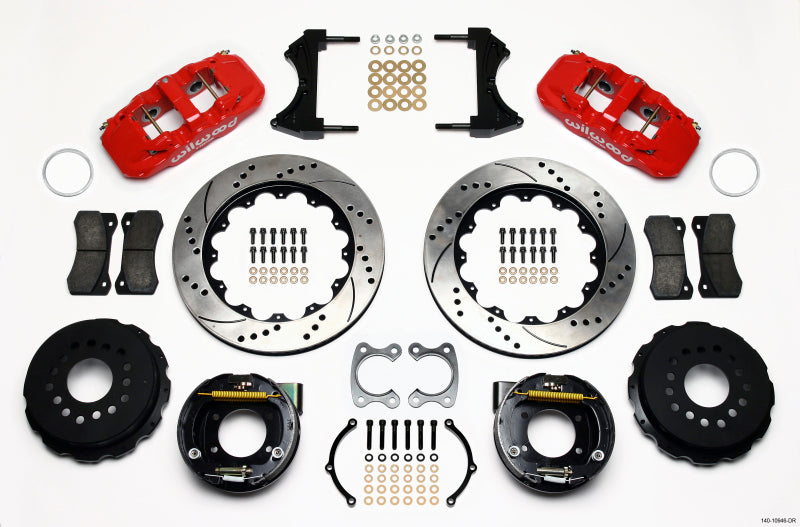 Wilwood AERO4 Rear P-Brake Kit 14.00in Drilled Red Small Ford 2.66in Offset - 140-10946-DR