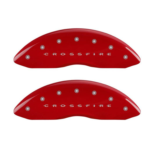 MGP 4 Caliper Covers Engraved Front & Rear Crossfire Red finish silver ch - 32010SCRFRD