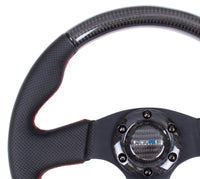 NRG Carbon Fiber Steering Wheel (315mm) Leather Trim w/Red Stitching - ST-310CFRS