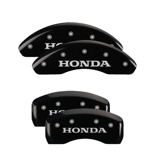 MGP 4 Caliper Covers Engraved Front & Rear Honda Black Finish Silver Char 2018 Honda Accord - 20224SHONBK