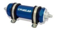 Fuelab 828 In-Line Fuel Filter Long -6AN In/Out 75 Micron Stainless - Blue - 82821-3