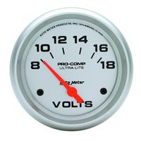 Autometer Ultra-Lite 66.7mm Short Sweep Electric 8-18 Volts Voltmeter - 4491