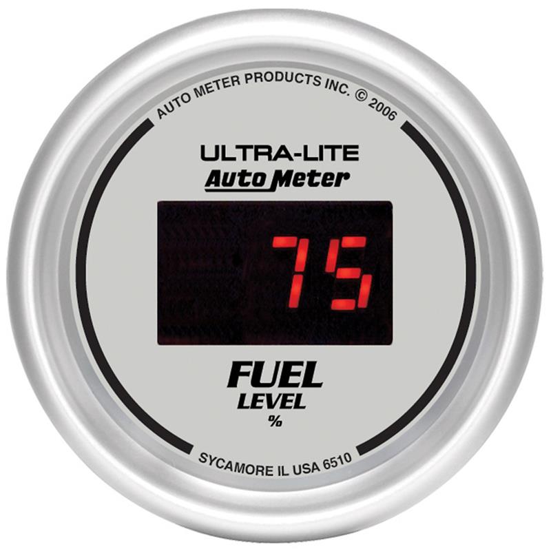 Autometer Ultra-Lite Digital 2-1/16in 0-280 OHM Silver Dial w/ Red LED Programmable Fuel Level Gage - 6510