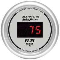 Autometer Ultra-Lite Digital 2-1/16in 0-280 OHM Silver Dial w/ Red LED Programmable Fuel Level Gage - 6510