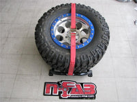 N-Fab Bed Mounted Tire Carrier Universal - Gloss Black - Red Strap - BM1TCRD