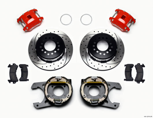 Wilwood D154 P/S P-B Kit Drilled-Red 12 Bolt 2.75in offset Staggered Shock - 140-12570-DR