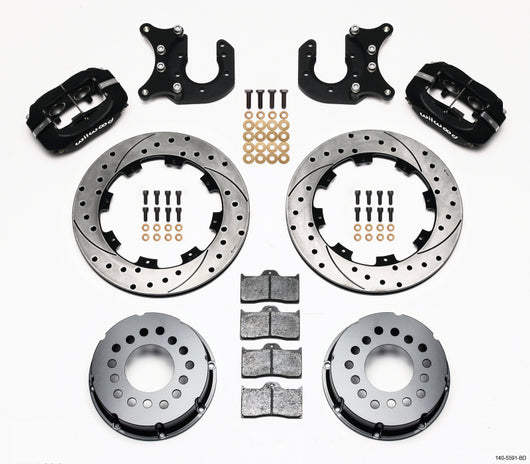 Wilwood Forged Dynalite P/S Rear Kit Drilled Rotor Mopar/Dana 2.36in Off w/Snap Ring Brng - 140-5591-BD