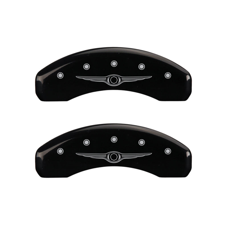 MGP 4 Caliper Covers Engraved Front & Rear Style 1/Chrysler Wing Black finish silver ch - 32002SCW1BK