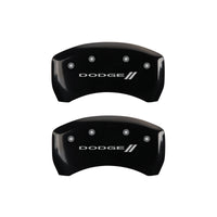 MGP 4 Caliper Covers Engraved Front & Rear With stripes/Dodge Black finish silver ch - 12199SDD3BK