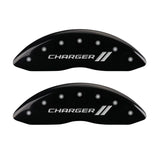MGP 4 Caliper Covers Engraved Front & Rear With stripes/Charger Black finish silver ch - 12181SCH1BK