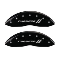 MGP 4 Caliper Covers Engraved Front & Rear With stripes/Charger Black finish silver ch - 12181SCH1BK
