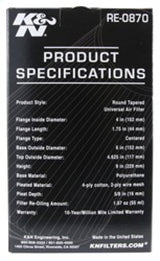 K&N Universal Rubber Filter 4inch FLG / 6inch OD-B / 4-5/8inch OD-T / 9inch H - RE-0870