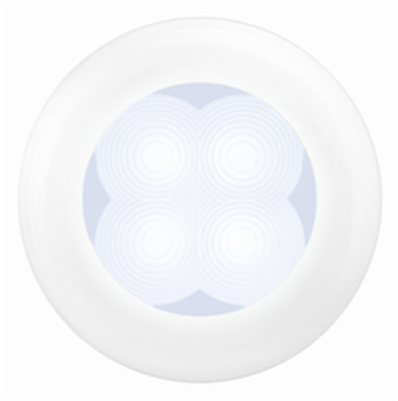 Hella '0500 Series' Slim Line White 12V DC Round Soft LED Courtesy Light w/ White Plastic Rim - 980500041
